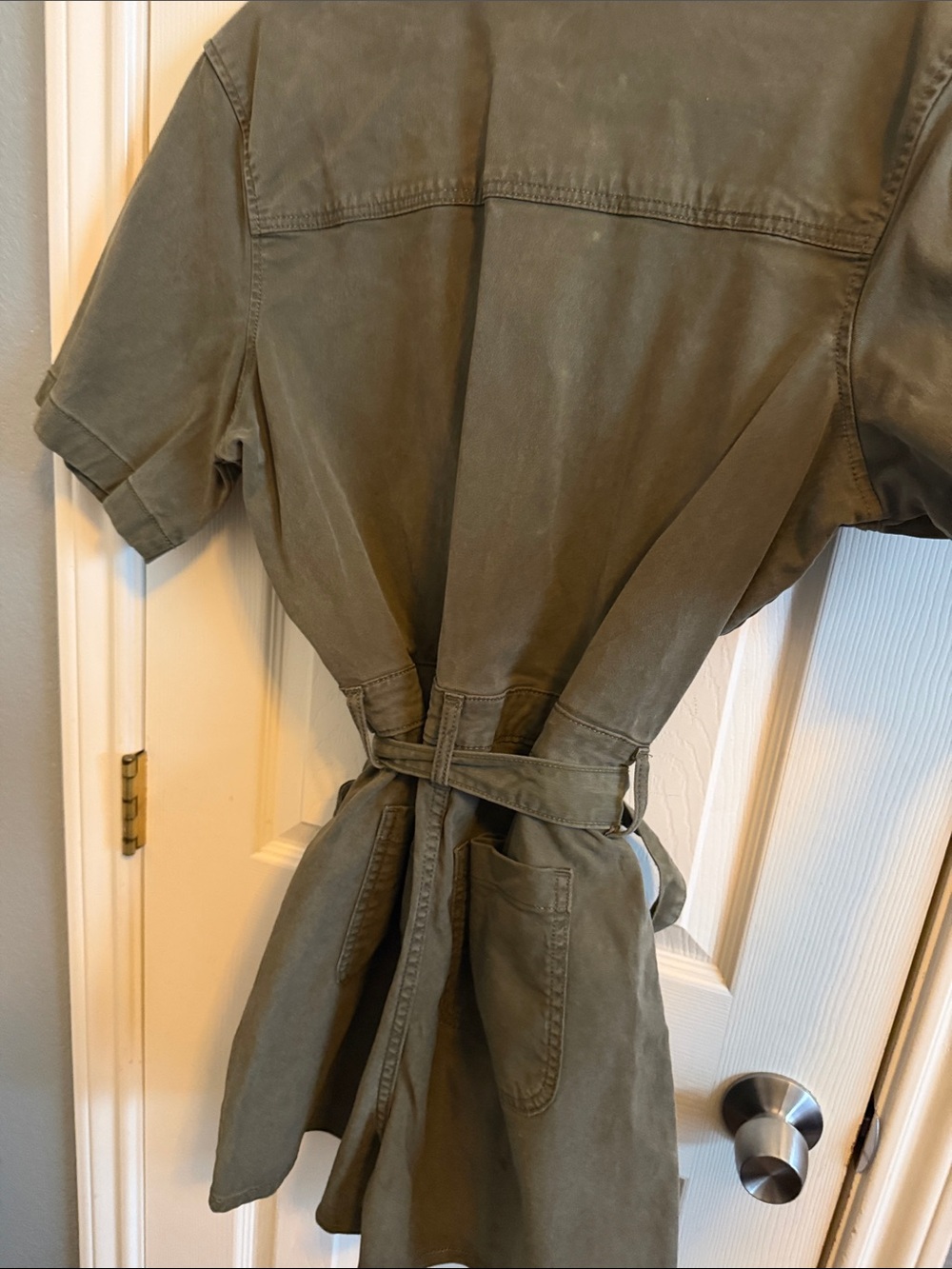 Universal Thread Olive Green Utility Tie-Waist Women's Shorts Romper - Picture 7 of 8